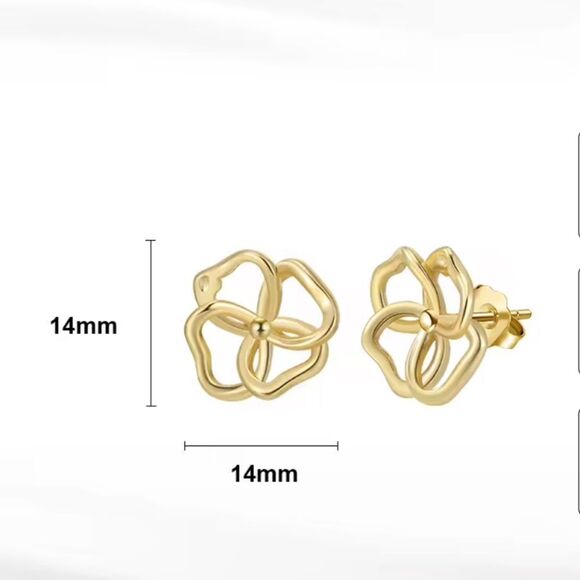 ENA 925 14k over Sterling Silver Hallow Flower Stud Earrings - Picture 4 of 6